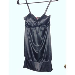 Black satin spaghetti strap mini dress